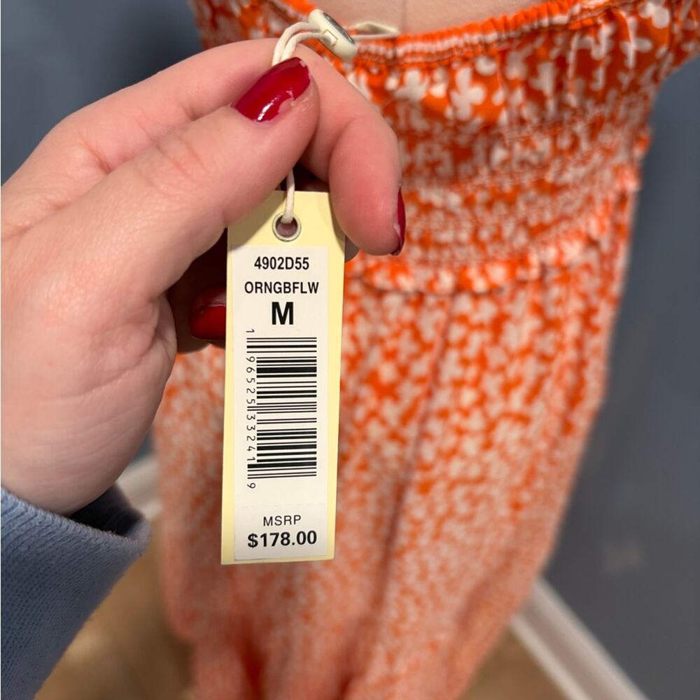 Max Studio London Orange Floral Halter Maxi Dress Smocked Waist NWT Size M - Picture 5 of 9